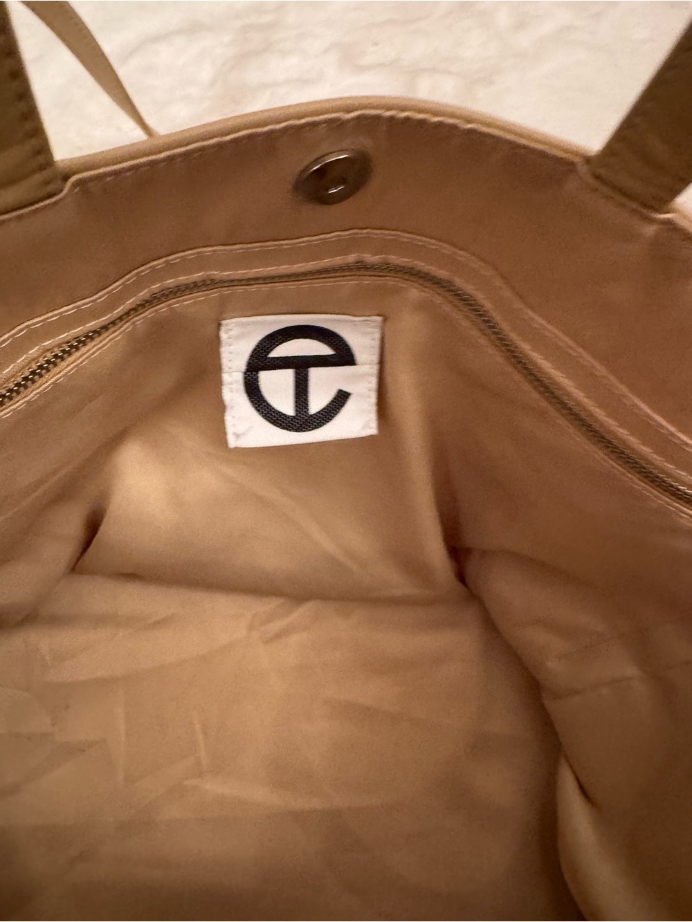Telfar Cream Leather Shopping Tote with Debossed Logo - Picture 5 of 7